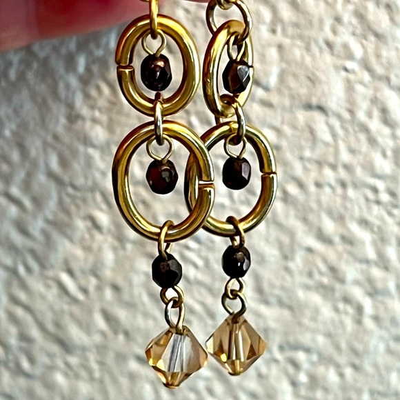 Lucky Brand Dangly Gold Hoop & Crystal Earrings - Picture 1 of 4